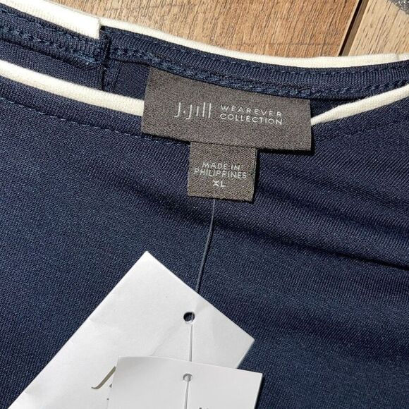 J. Jill Womens Crew Neck Buttoned Back Short Sleeve Knit Blouse Navy Size XL NWT - Picture 5 of 8